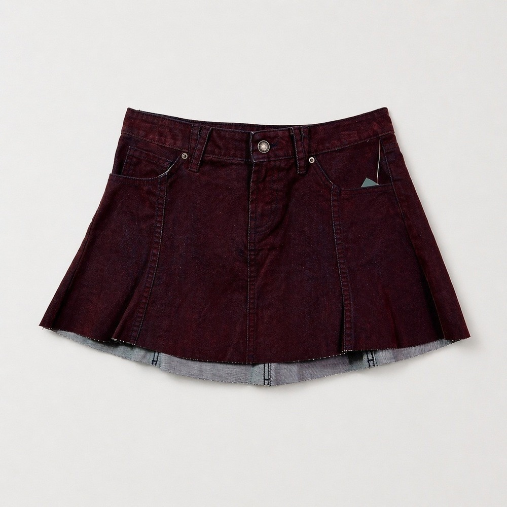 Wild Fable Burgundy Flocked Denim Mini Skirt Size 14 Pleated A-Line Wine Red NWT